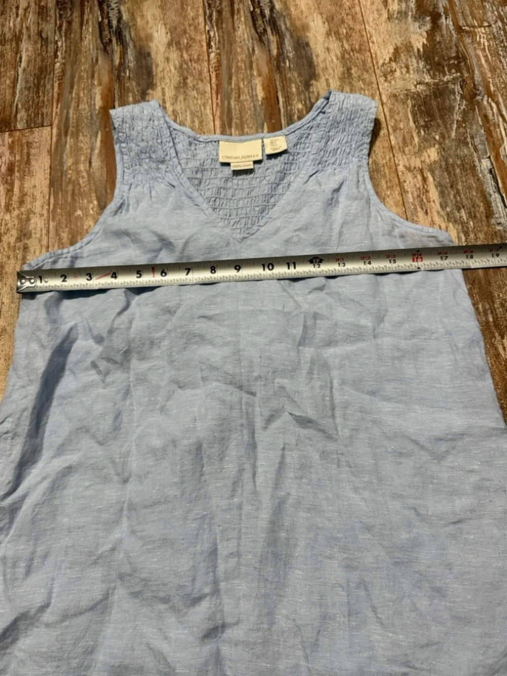 Cynthia Rowley Light Blue Smocked Shoulder V-Neck linen tank